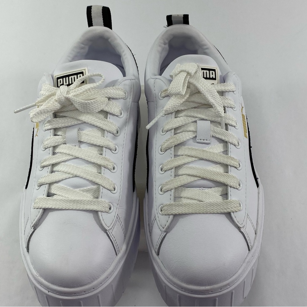 PUMA Mayze Leather Lace Up White Black Women’s Size 8 Platform Shoes # 381983-01 - Picture 4 of 16